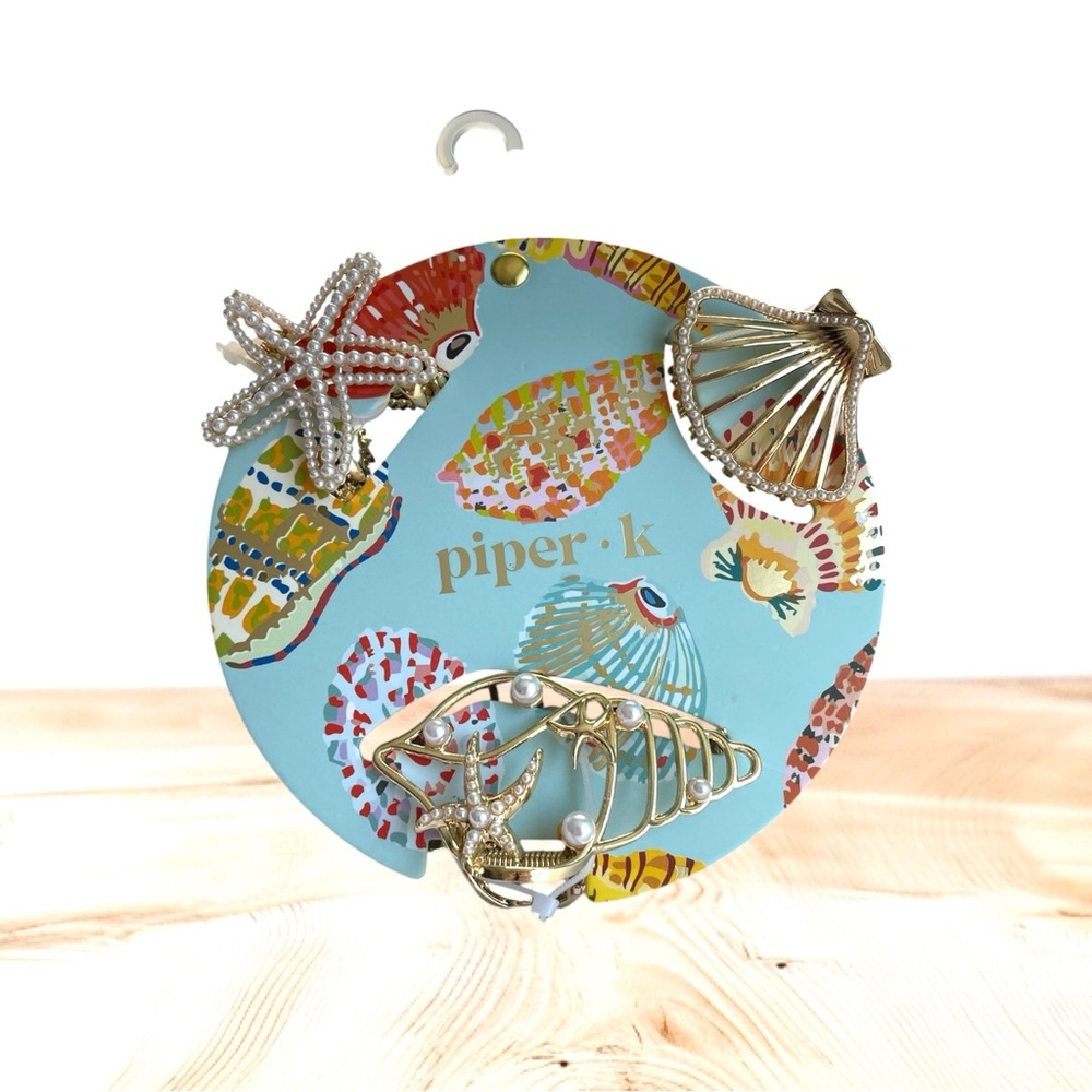 Piper K Sea Shells Ocean Beach Gold and Pearl Hair Clips